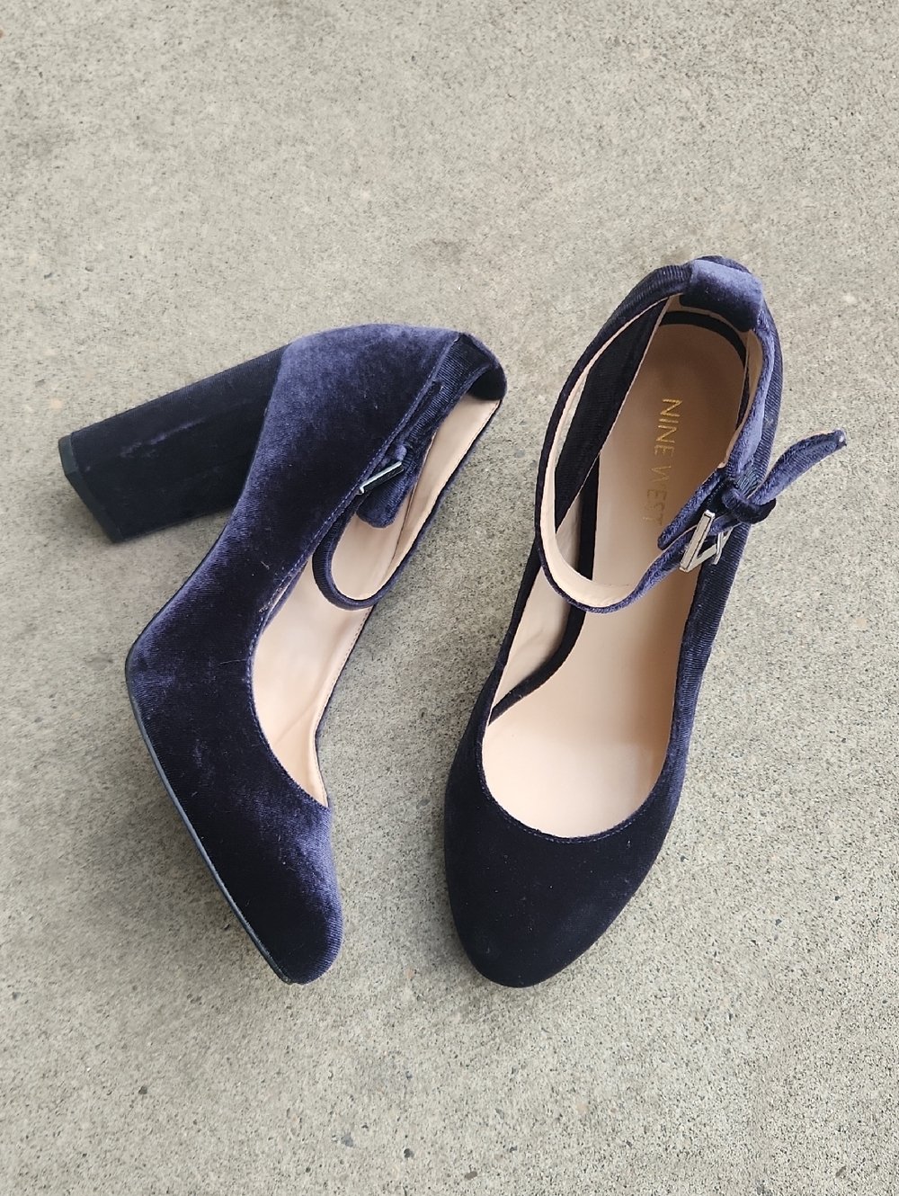 Nine West Navy Velvet  Block Heel Pumps